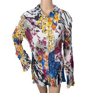 Vtg 90s Y2K Alberto Makali Colorful Abstract Crinkle Button Down Shirt SZ XL